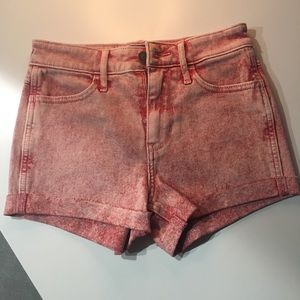 High rise red wash shorts
